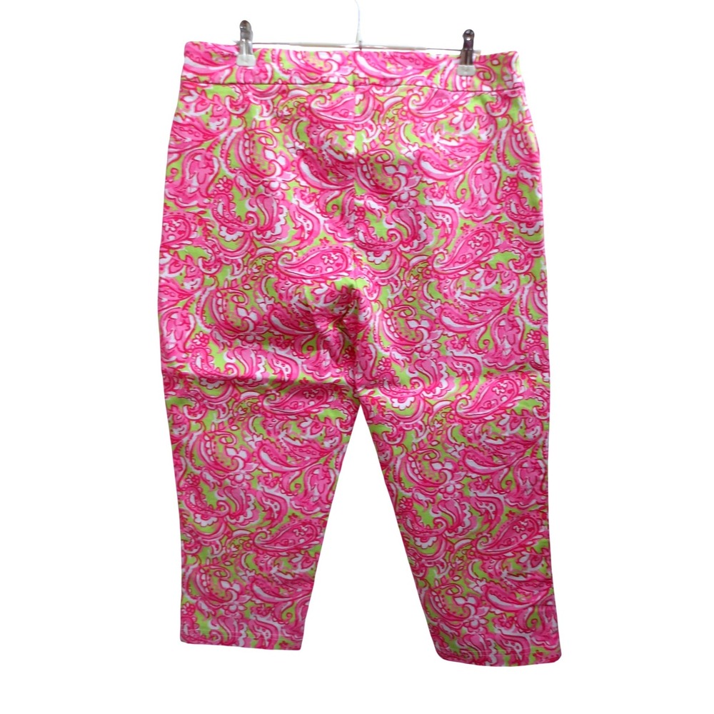 Casey Key Pink Lime Green Paisley Print Cropped Pants XL Pull On Preppy /#26638‎